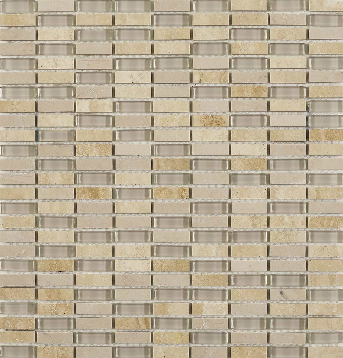 Beige Glass & Stone Mix Linear Mosaic - Hyperion Tiles Ltd