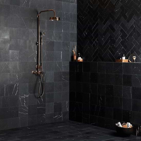 Black Herringbone Honed Marble Tile - Hyperion Tiles Ltd