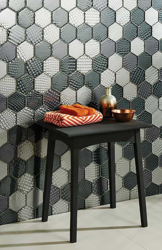 Glassworks Metallic and Sparkling Glass - Futura Zirconia Hexagon Mosaic - Hyperion Tiles Ltd