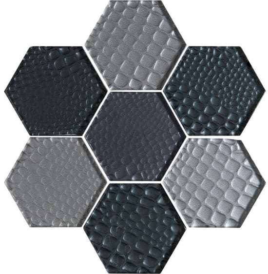 Glassworks Metallic and Sparkling Glass - Futura Zirconia Hexagon Mosaic - Hyperion Tiles Ltd
