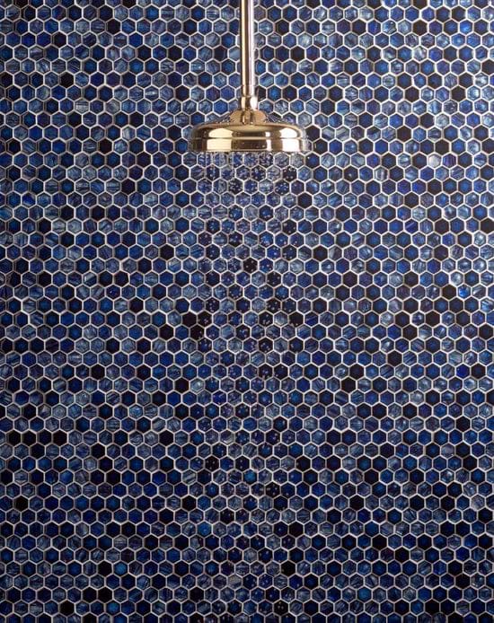 Lazuli Blue Glass and Ceramic Hexagon Mosaic - Hyperion Tiles Ltd