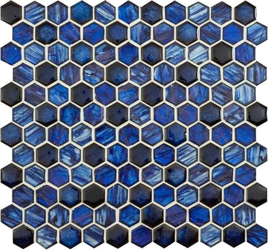 Lazuli Blue Glass and Ceramic Hexagon Mosaic - Hyperion Tiles Ltd