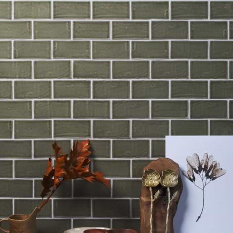 Outlet - Seaton Crackle Ceramic Sage Tiles - Hyperion Tiles Ltd