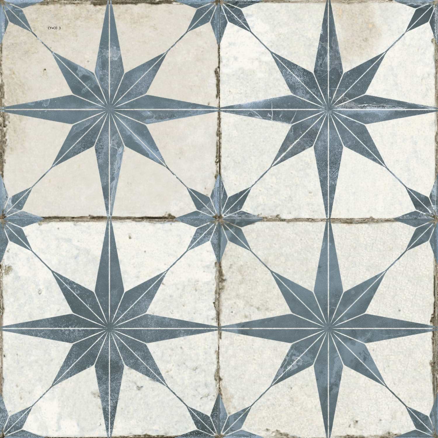 Spitalfields Ceramic Retro Star Blue Tiles - Hyperion Tiles Ltd
