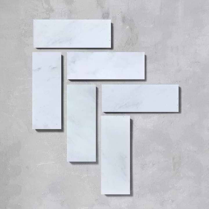 White Herringbone Honed Marble Tile - Hyperion Tiles Ltd