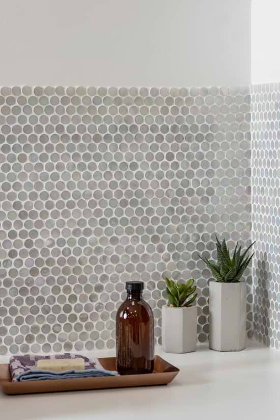 White Lady Iridescent Round Glass Mosaic - Hyperion Tiles Ltd