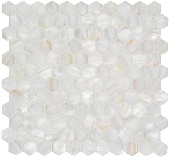 White Pearl Hexagon Shell Mosaic - Hyperion Tiles Ltd