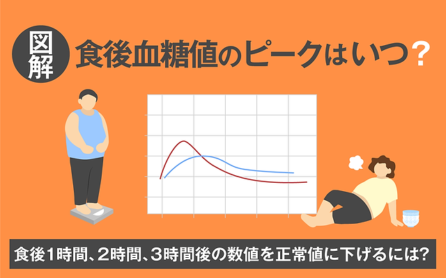 図解】食後血糖値のピークはいつ？食後1時間、2時間、3時間後の数値を