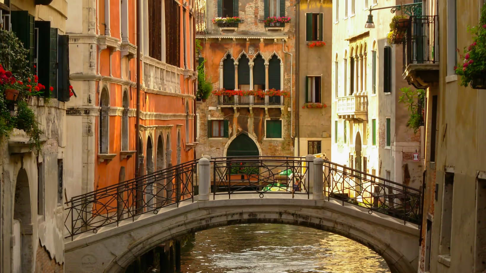 View of Venice with bridge and colorful buildings
