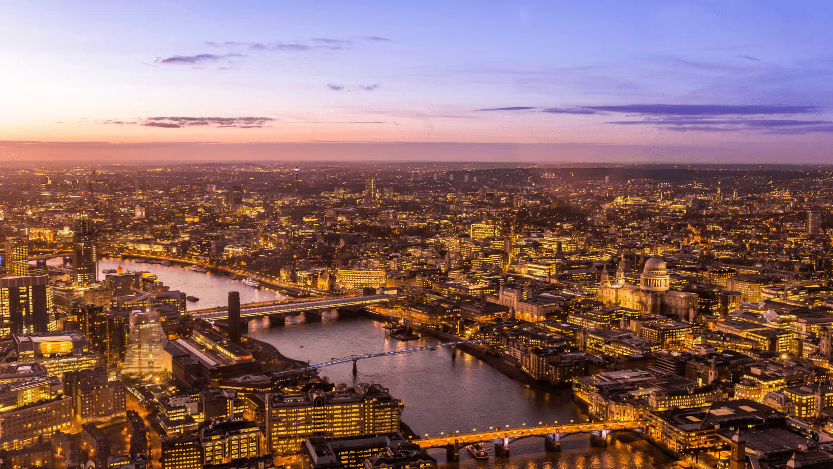 Top view of London at sunset