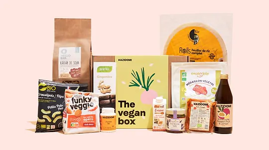 La box vegan : des produits riches en protéines végétales, en fibres, faibles en sucres et en graisses.