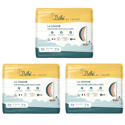 Pack Eco de 3 Paquets Couches Taille 1 / 2-5 kg / 26 couches