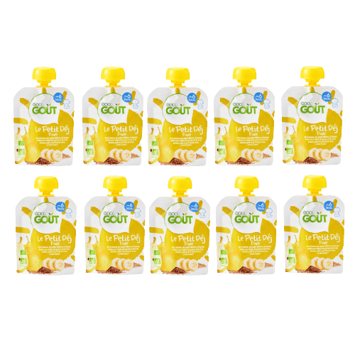 GOOD GOÛT - Petit Déj Poire - Gourde Pour Bébé - Dès 6 Mois - Format Nomade  - Sans Sucres Ajoutés - 10x70g : : Epicerie