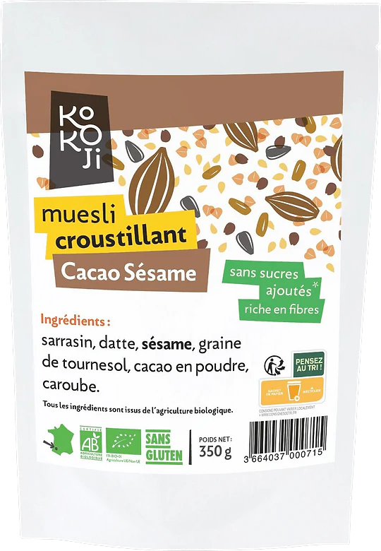 Muesli Croustillant Cacao Sésame Sans Sucre Ajouté