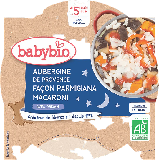 Assiette Aubergines Parmigiana & Macaroni + 15 mois