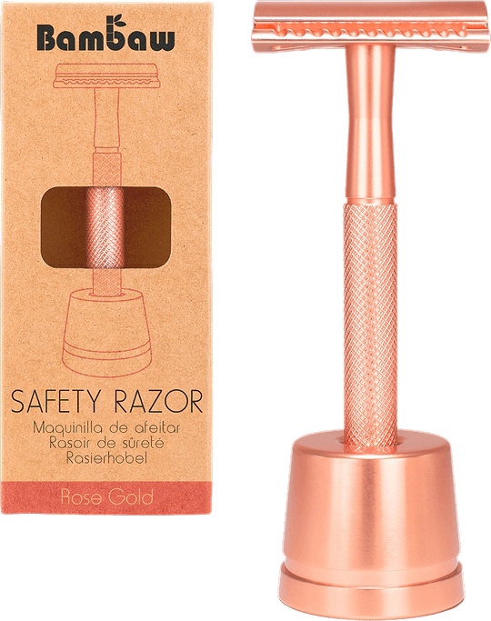 Metal Safety Razor with Stand Rosegold