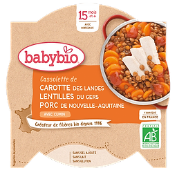 Assiette Carotte Lentilles du Gers & Porc + 15 mois
