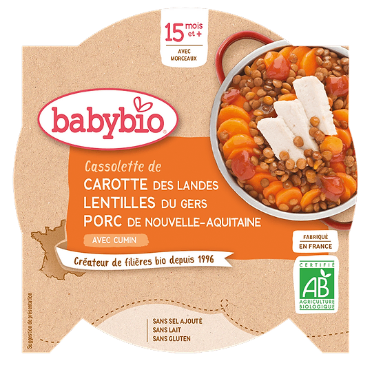 Assiette Carotte Lentilles du Gers & Porc + 15 mois
