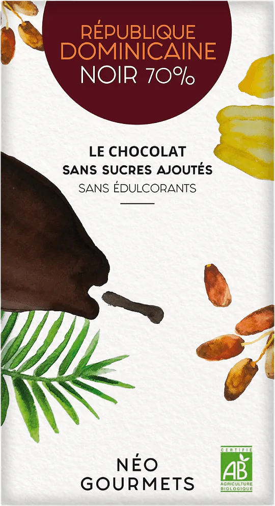 Chocolat Noir 70% Sans Sucres Ajoutés