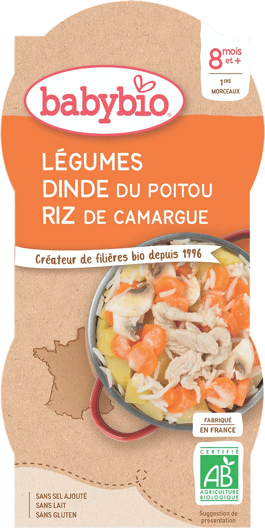 Légumes Dinde du Poitou & Riz de Camargue + 8 mois