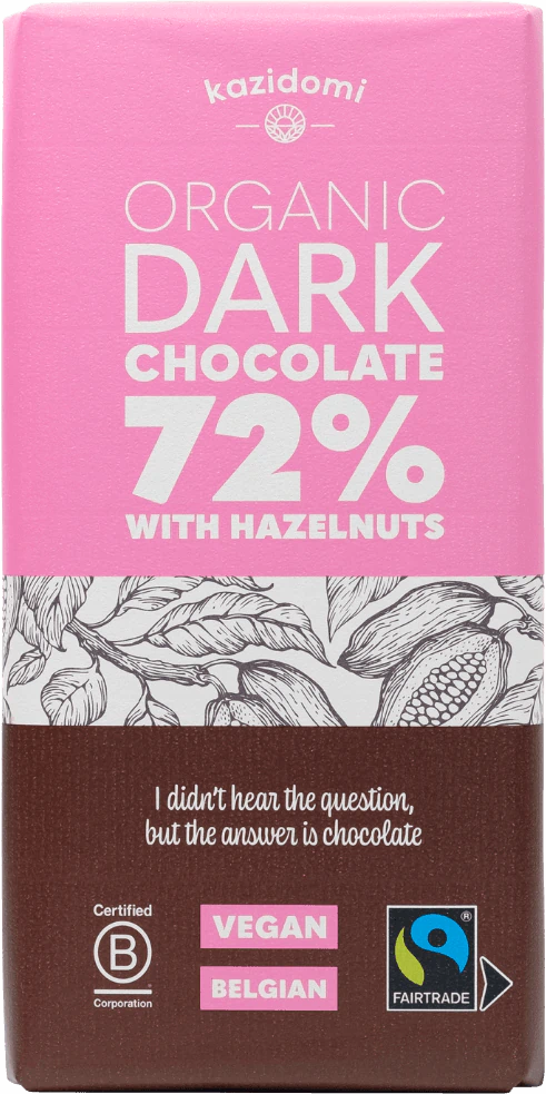 Dark Chocolate 72% & Hazelnuts Fair Trade Best Before : 08/22 Organic