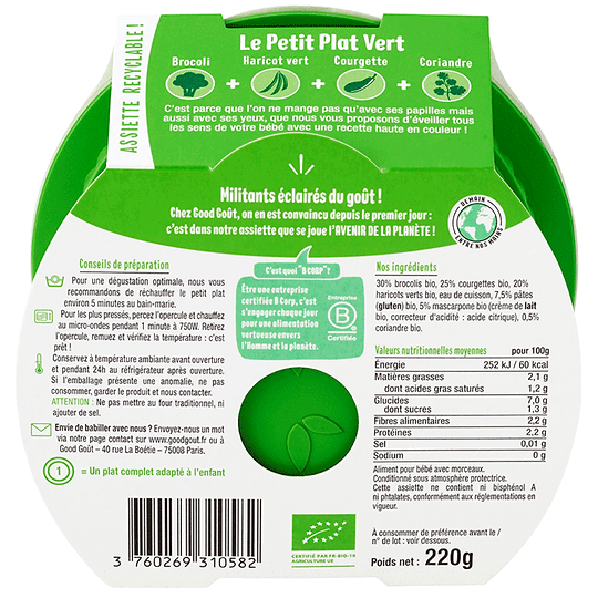 Plat Vert Légumes Blé + 12 mois