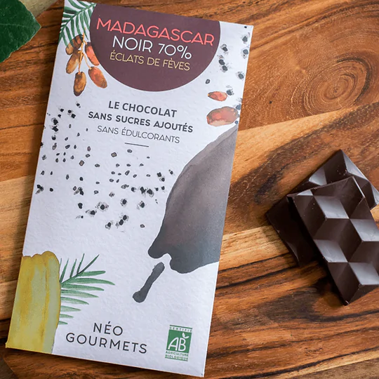 Dark Chocolate 70% Cacao Nibs No Sugar Added Organic