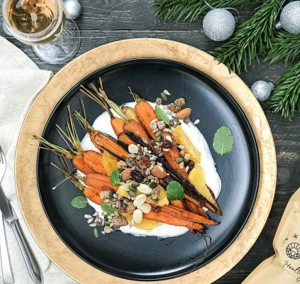 Kerstvoorgerecht: gegrilde wortelen en yoghurt