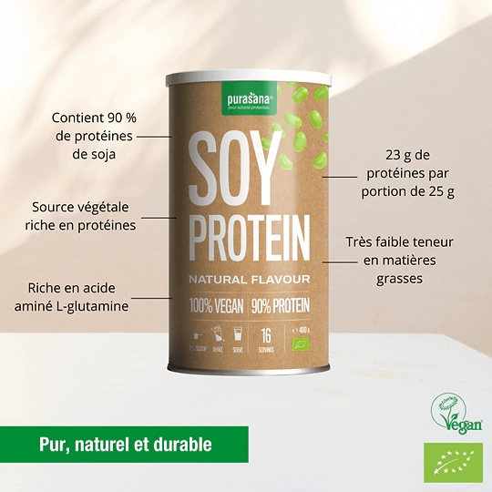 Vegan soy protein powder naturel Organic