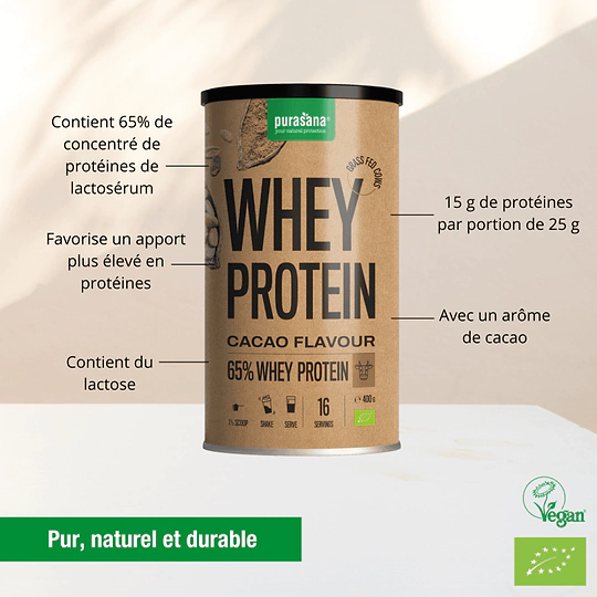 Poudre Protéinée Whey Chocolat (65% Protéine) BIO