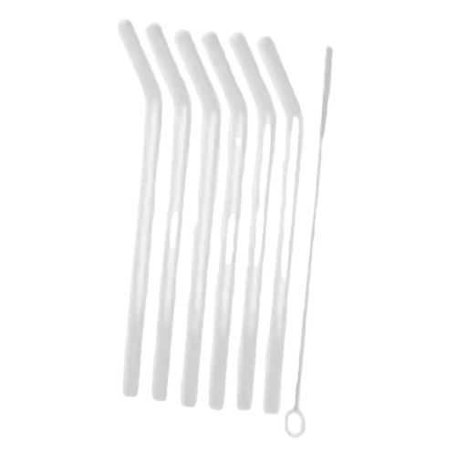 Set of 4 curved stainless steel straws + 1 brush