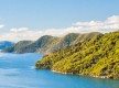 PICTON, NEW ZEALAND - Mountains landscape by the sea with blue sky